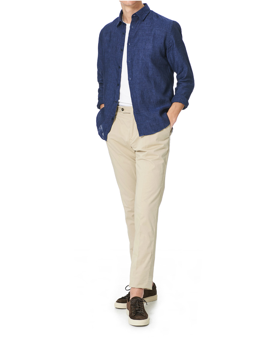 Herre | Skjorter | Sunspel | Linen Casual Shirt Navy Melange