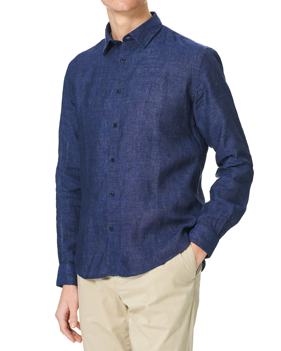 Herre | Skjorter | Sunspel | Linen Casual Shirt Navy Melange