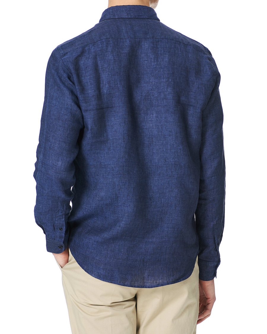 Herre | Skjorter | Sunspel | Linen Casual Shirt Navy Melange