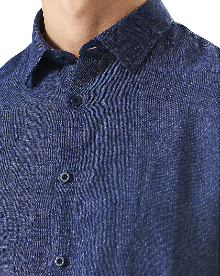 Herre | Skjorter | Sunspel | Linen Casual Shirt Navy Melange