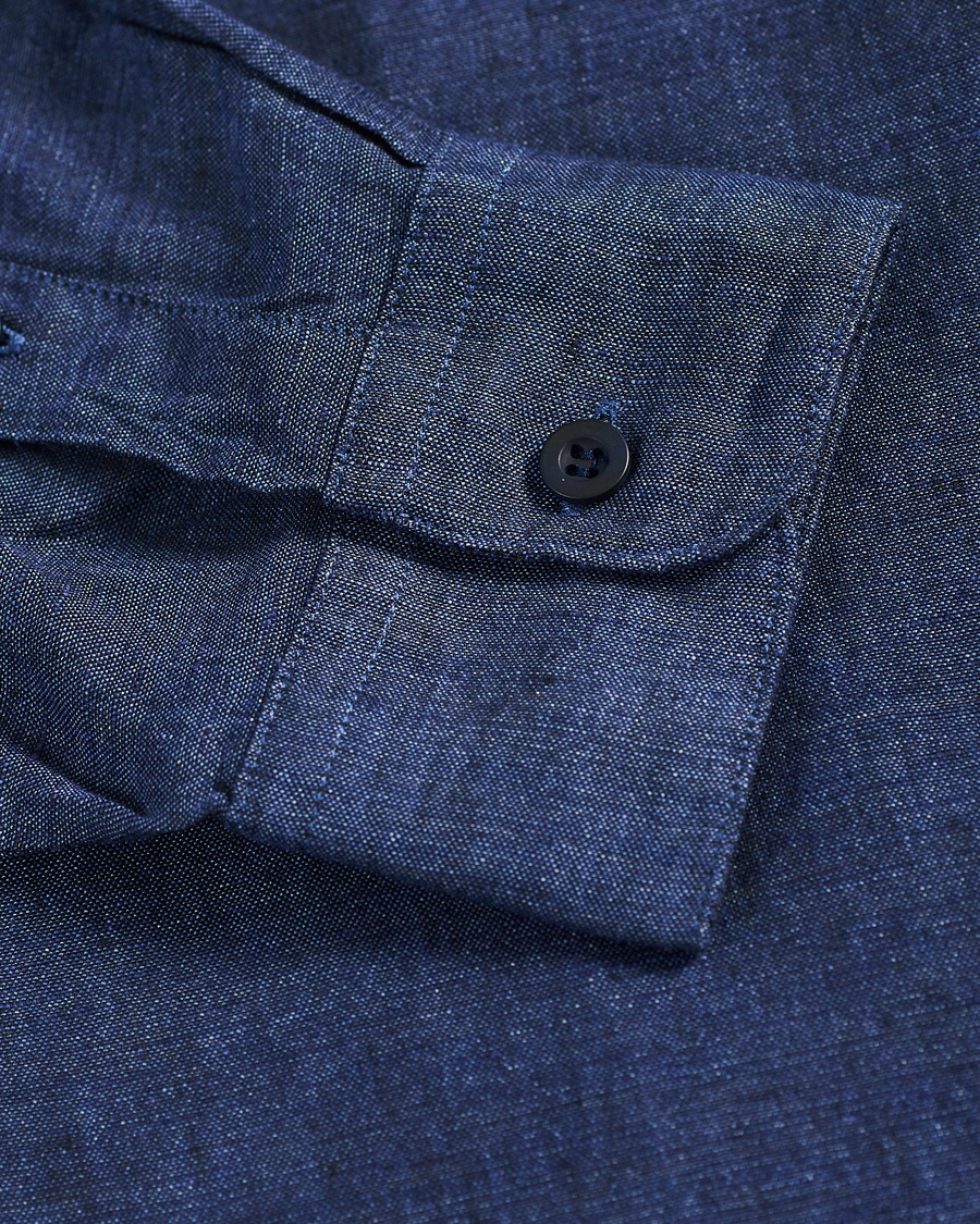 Herre | Skjorter | Sunspel | Linen Casual Shirt Navy Melange