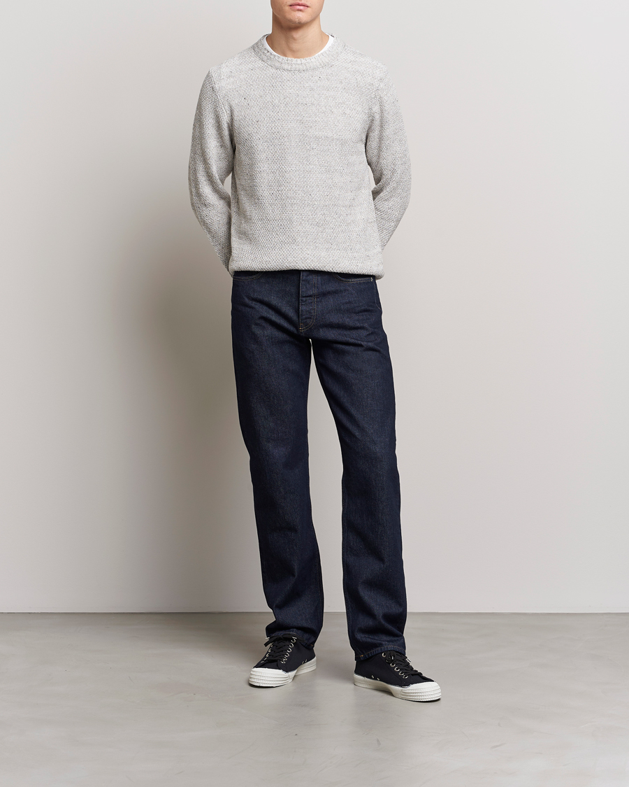 Herre | Gensere | Inis Meáin | Moss Stiched Linen Crew Neck Cream