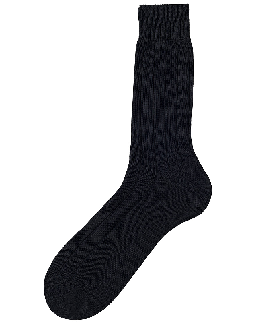 Herre |  | Bresciani | Wide Ribbed Cotton Socks Navy