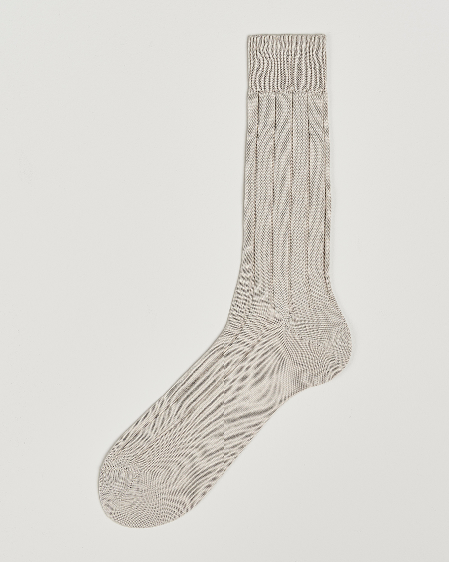 Herre | Undertøy | Bresciani | Wide Ribbed Cotton Socks Off White