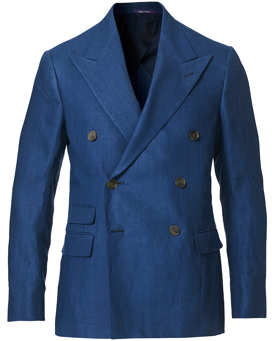 Herre | Dressjakker | Ralph Lauren Purple Label | Double Breasted Linen Blazer Medium Blue