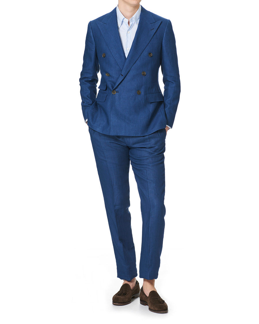 Herre | Dressjakker | Ralph Lauren Purple Label | Double Breasted Linen Blazer Medium Blue