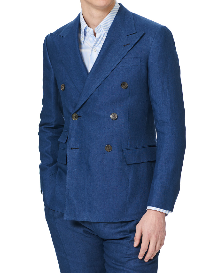 Herre | Dressjakker | Ralph Lauren Purple Label | Double Breasted Linen Blazer Medium Blue