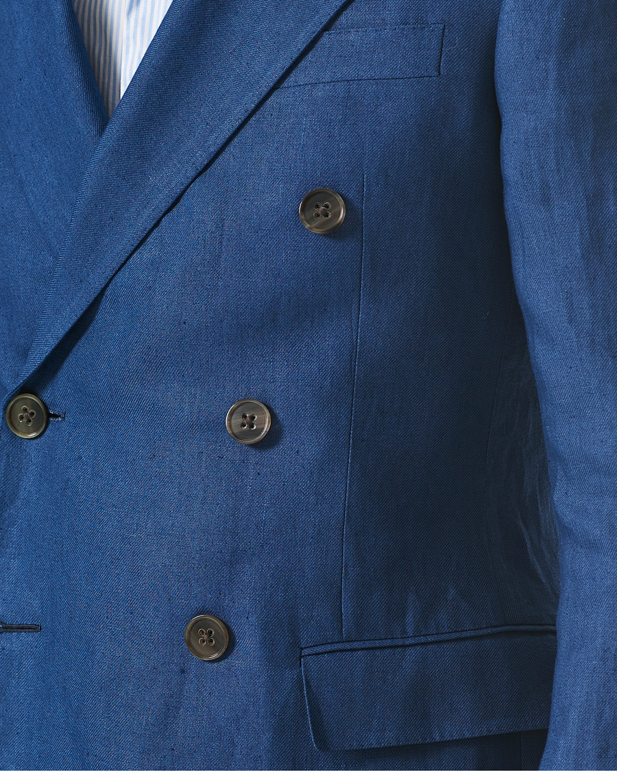 Herre | Dressjakker | Ralph Lauren Purple Label | Double Breasted Linen Blazer Medium Blue