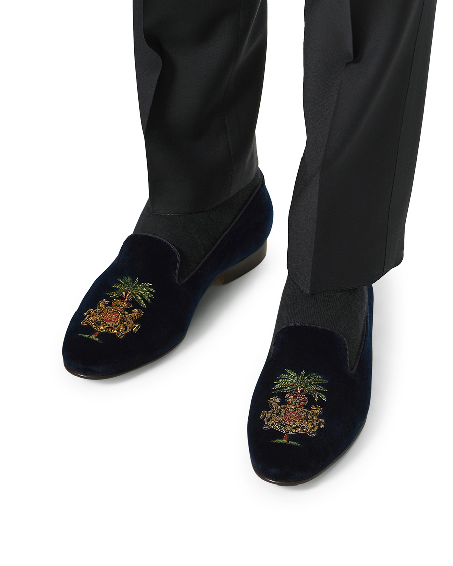 Herre | Ralph Lauren Purple Label Alonso Palm Crest Slippers Navy | Ralph Lauren Purple Label | Alonso Palm Crest Slippers Navy