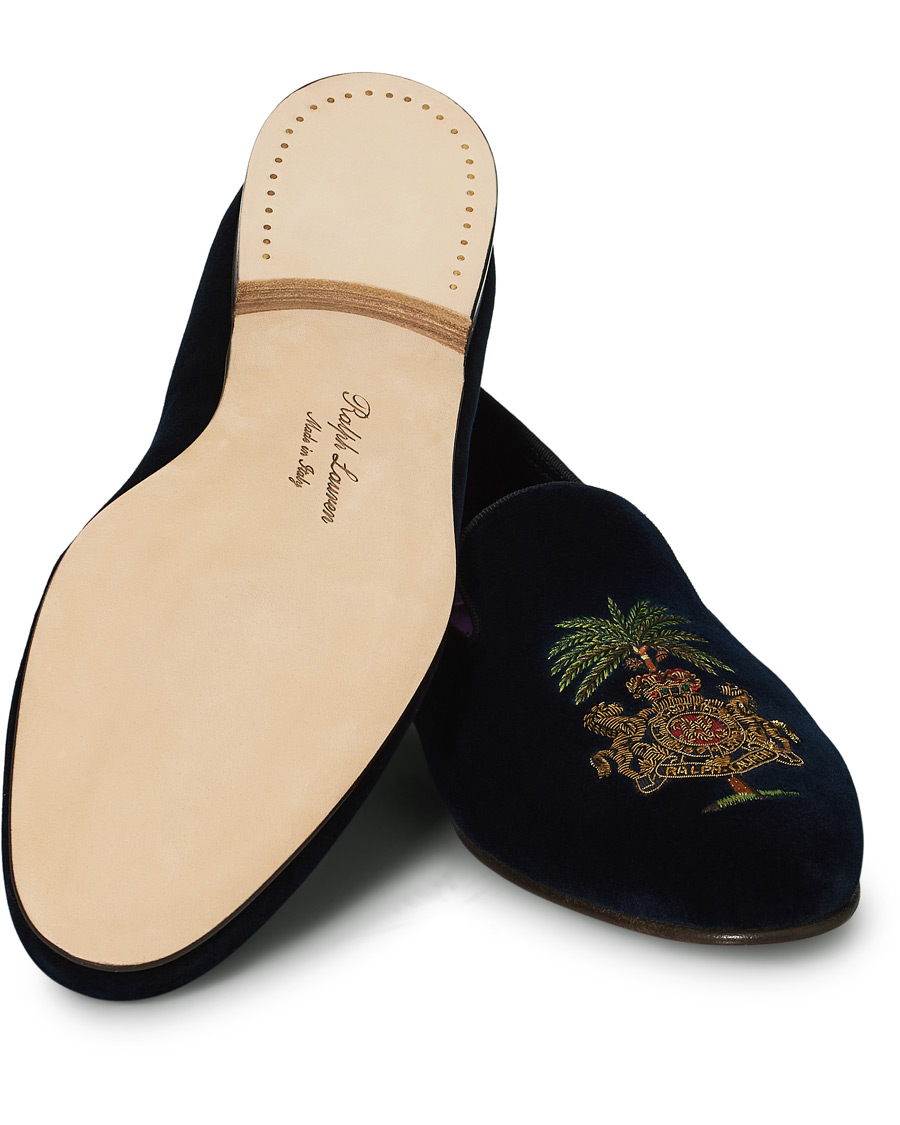 Herre | Ralph Lauren Purple Label Alonso Palm Crest Slippers Navy | Ralph Lauren Purple Label | Alonso Palm Crest Slippers Navy