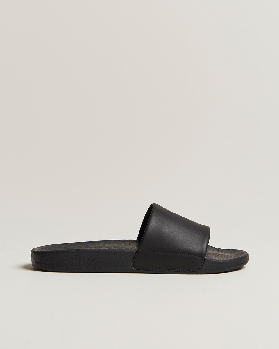 Herre | Polo Ralph Lauren Leather Logo Slides Black | Polo Ralph Lauren | Leather Logo Slides Black