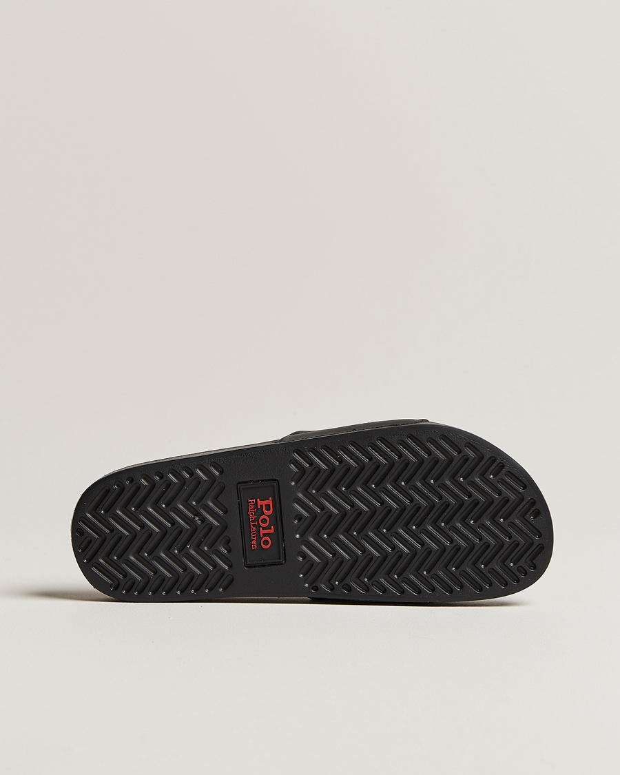 Herre | Polo Ralph Lauren Leather Logo Slides Black | Polo Ralph Lauren | Leather Logo Slides Black