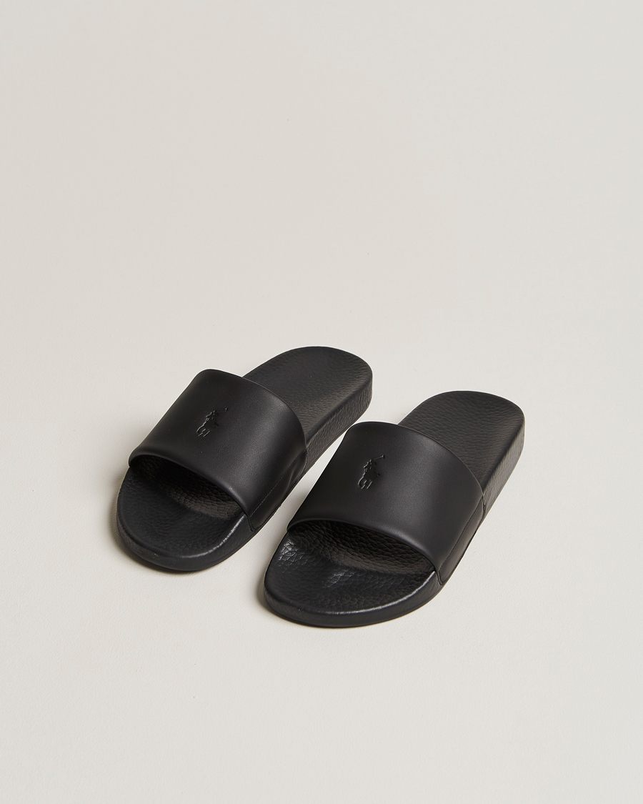 Herre |  | Polo Ralph Lauren | Leather Logo Slides Black