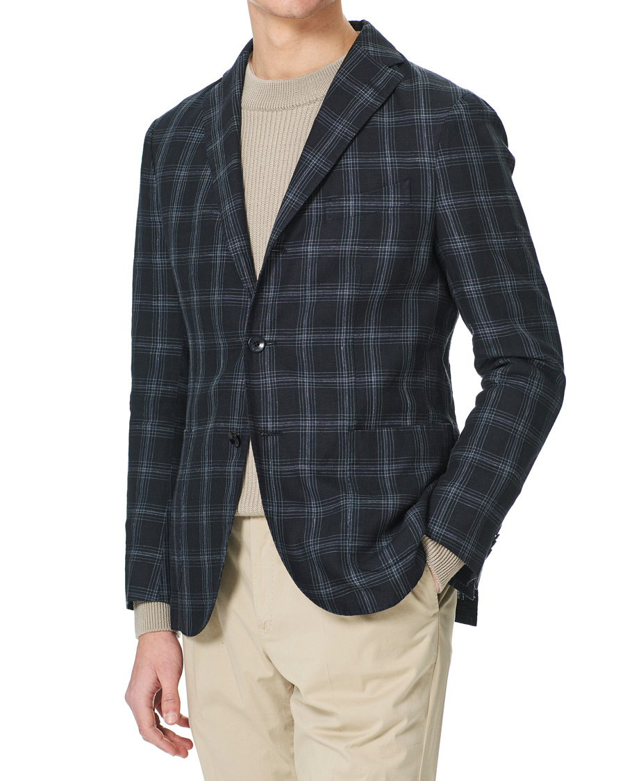 Herre | Dressjakker | Boglioli | K Jacket Wool/Linen Overcheck Blazer Navy