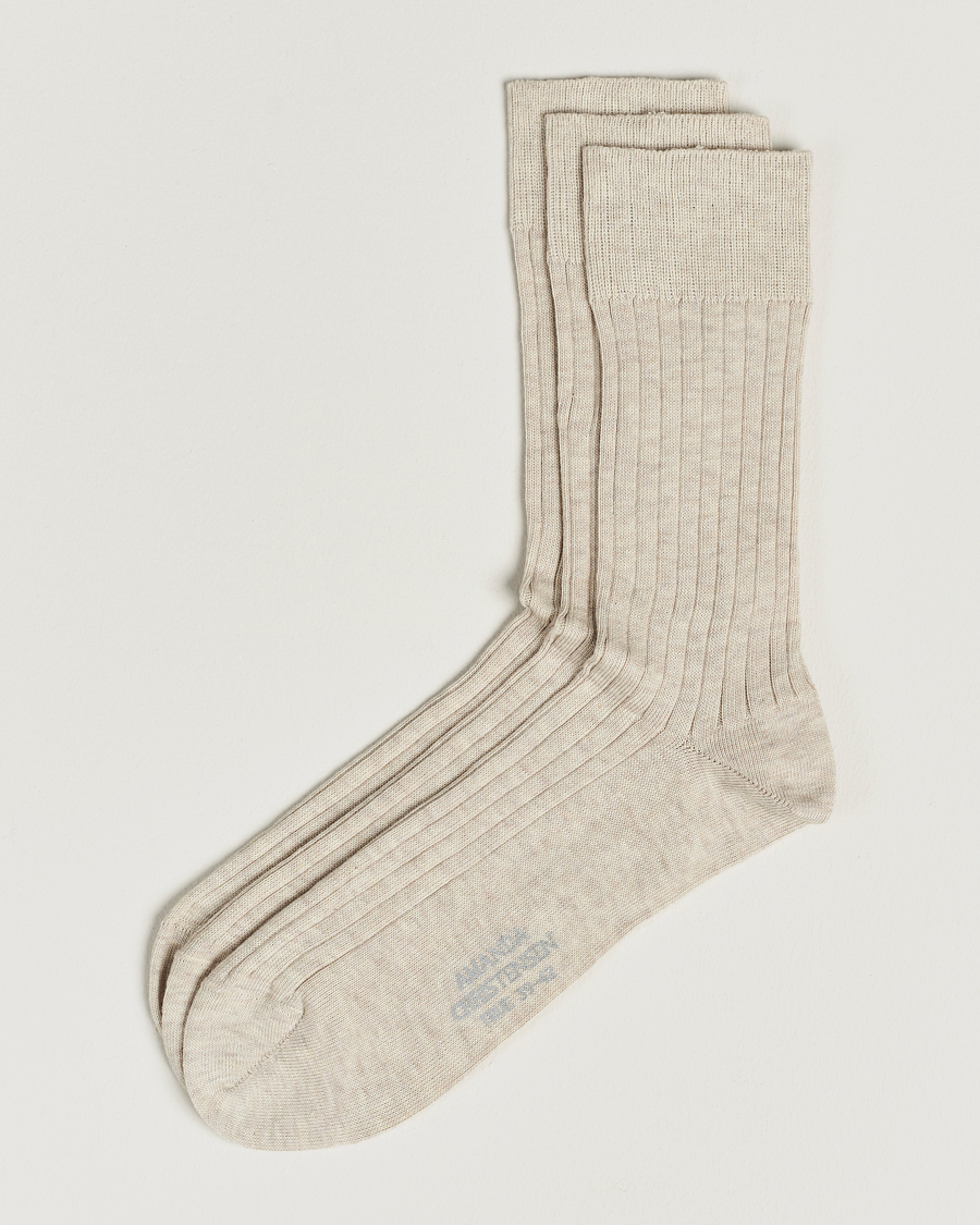 Herre | Undertøy | Amanda Christensen | 3-Pack True Cotton Ribbed Socks Sand Melange