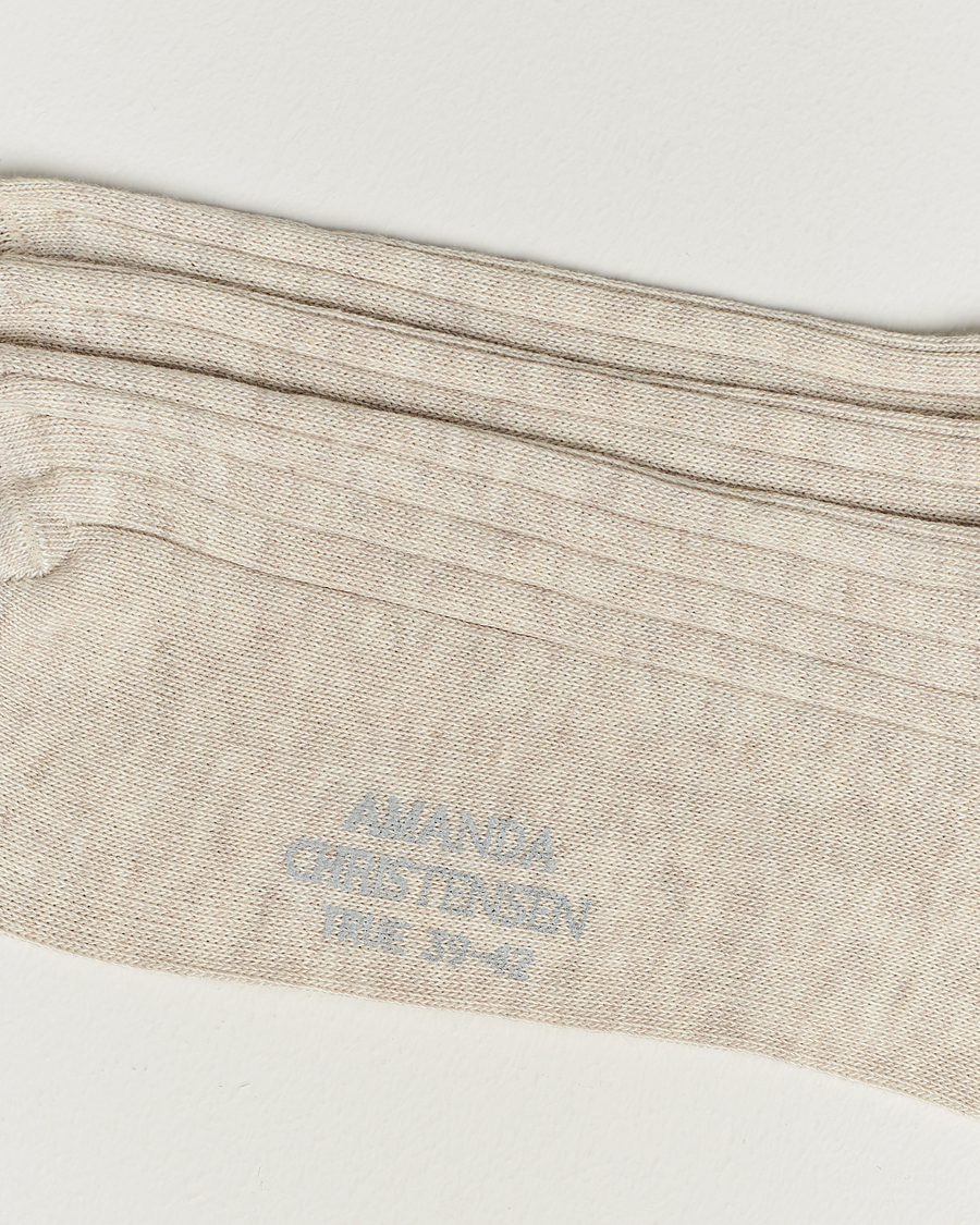 Herre | Undertøy | Amanda Christensen | 3-Pack True Cotton Ribbed Socks Sand Melange