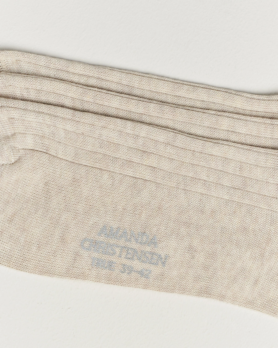 Herre | Undertøy | Amanda Christensen | 3-Pack True Cotton Ribbed Socks Sand Melange