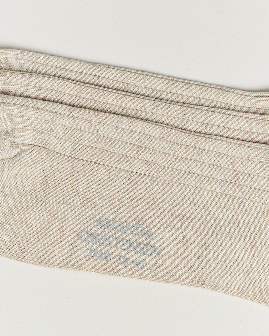 Herre | Klær | Amanda Christensen | 3-Pack True Cotton Ribbed Socks Sand Melange