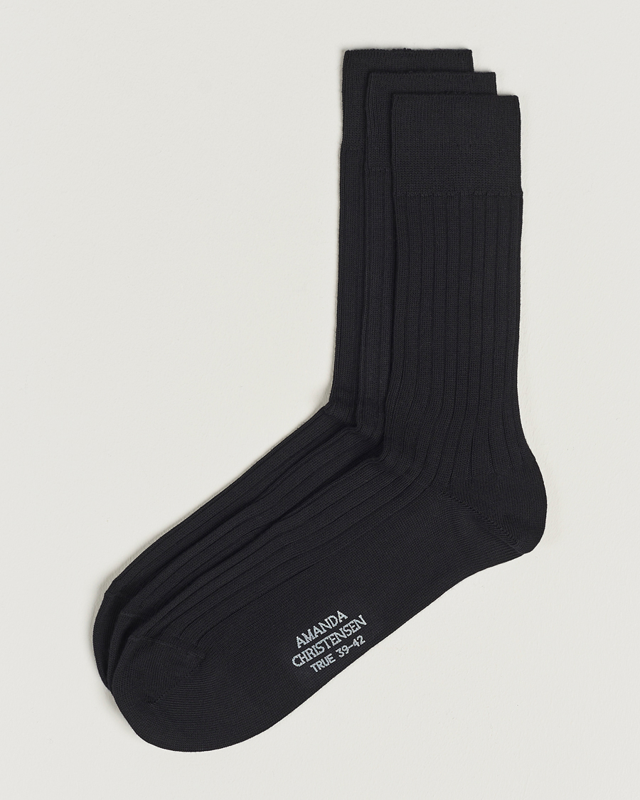 Herre |  | Amanda Christensen | 3-Pack True Cotton Ribbed Socks Black