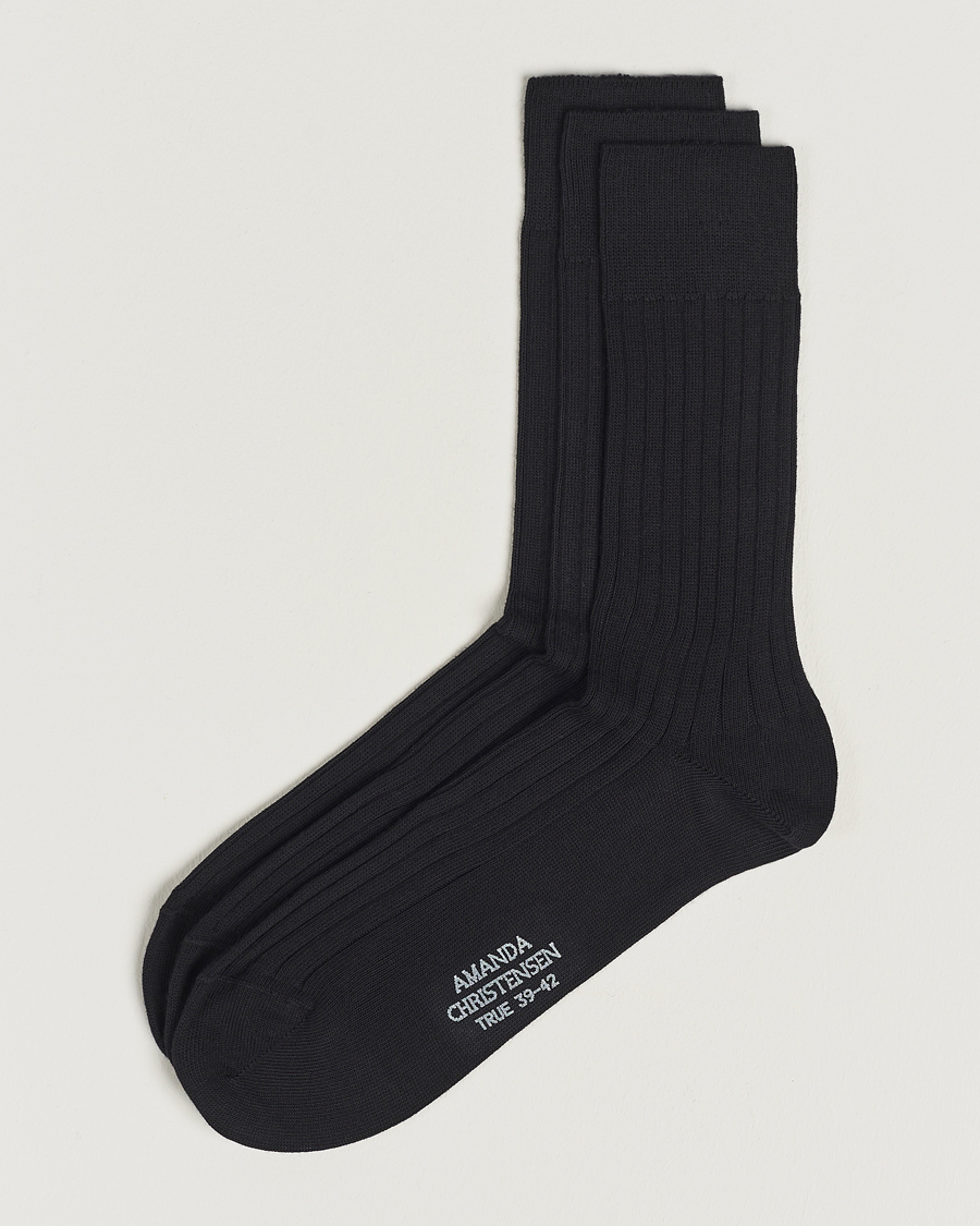 Herre | Undertøy | Amanda Christensen | 3-Pack True Cotton Ribbed Socks Black