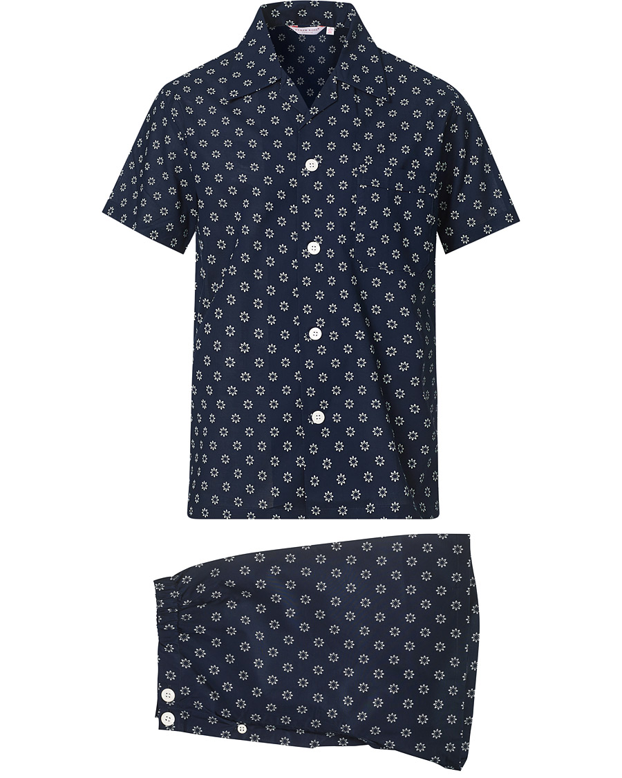 Herre | Pyjamaser og badekåper | Derek Rose | Shortie Printed Cotton Pyjama Set Navy