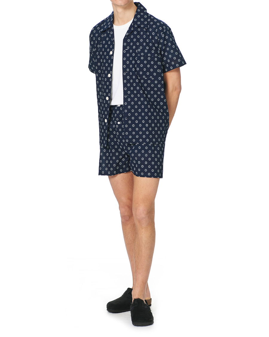 Herre | Pyjamaser og badekåper | Derek Rose | Shortie Printed Cotton Pyjama Set Navy