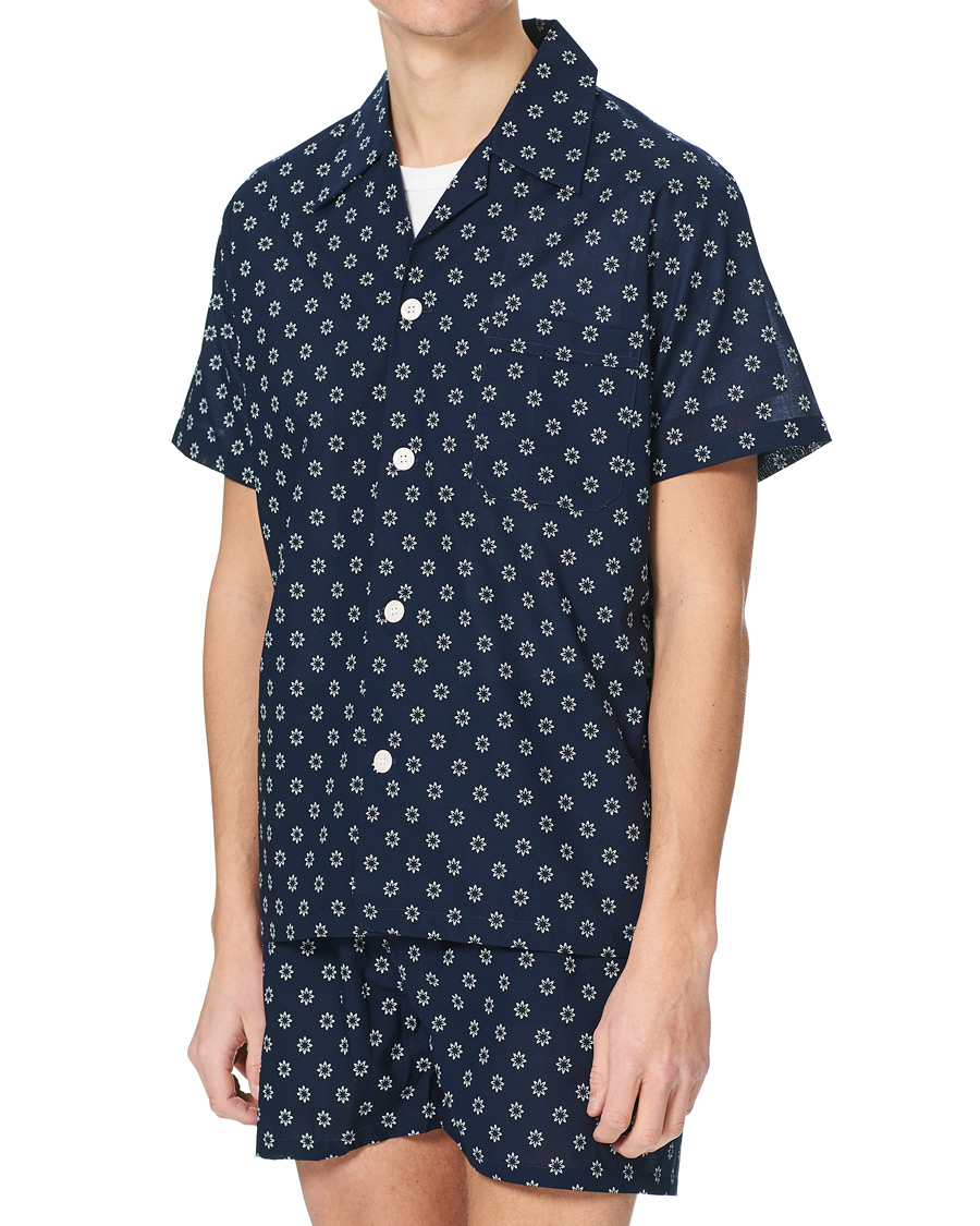 Herre | Pyjamaser og badekåper | Derek Rose | Shortie Printed Cotton Pyjama Set Navy