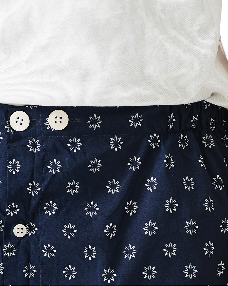 Herre | Pyjamaser og badekåper | Derek Rose | Shortie Printed Cotton Pyjama Set Navy