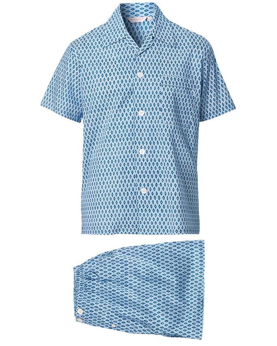 Herre | Pyjamaser og badekåper | Derek Rose | Shortie Printed Cotton Pyjama Set Blue