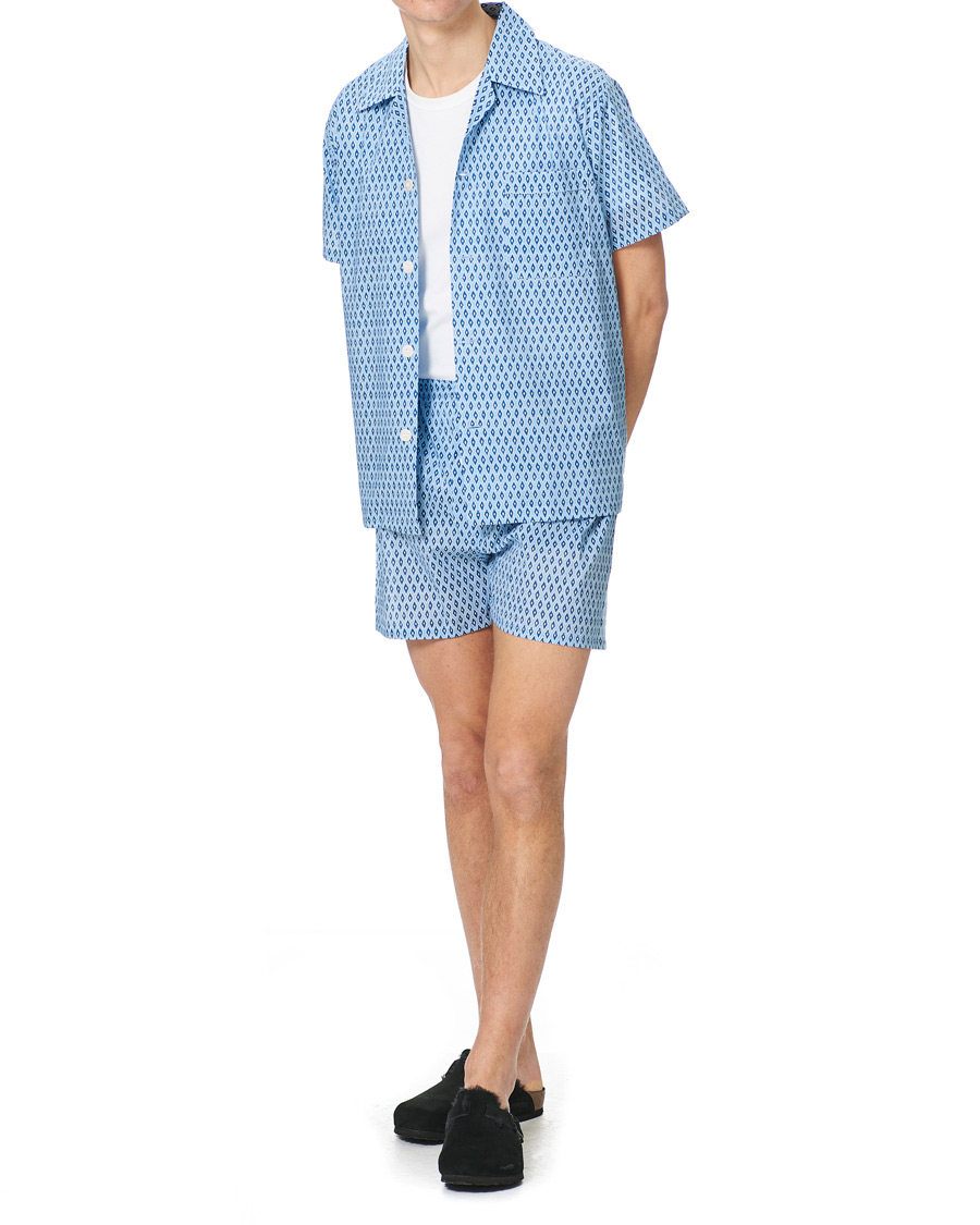 Herre | Pyjamaser og badekåper | Derek Rose | Shortie Printed Cotton Pyjama Set Blue