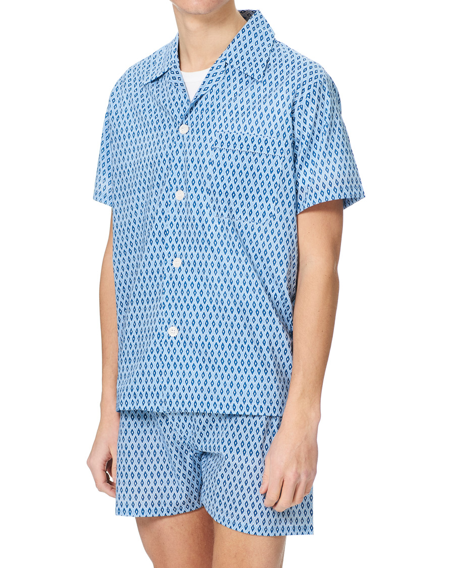 Herre | Pyjamaser og badekåper | Derek Rose | Shortie Printed Cotton Pyjama Set Blue