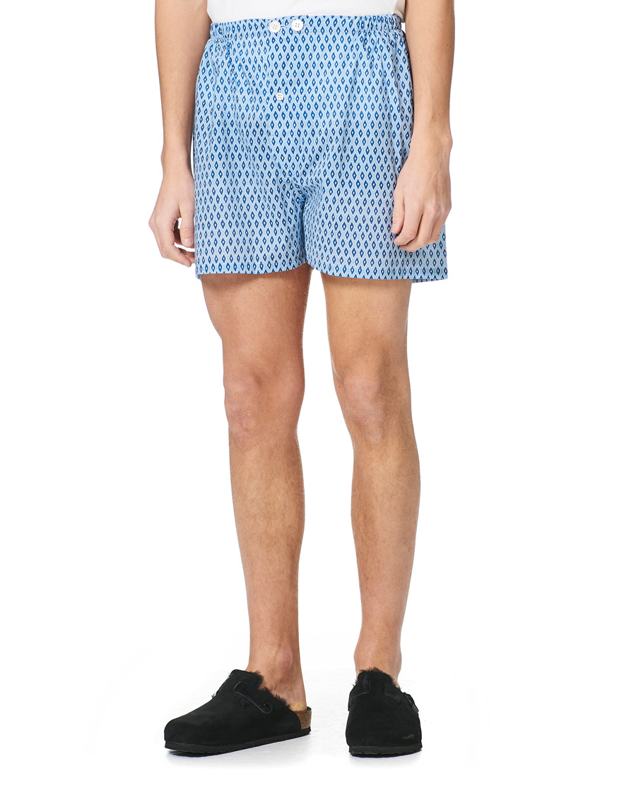 Herre | Pyjamaser og badekåper | Derek Rose | Shortie Printed Cotton Pyjama Set Blue