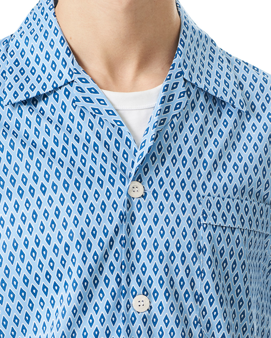 Herre | Pyjamaser og badekåper | Derek Rose | Shortie Printed Cotton Pyjama Set Blue