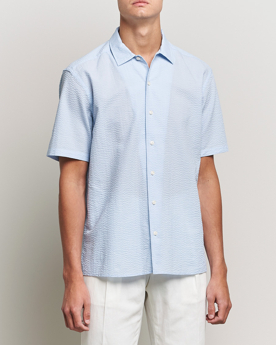 Herre | Skjorter | Eton | Seersucker Short Sleeve Shirt Light Blue