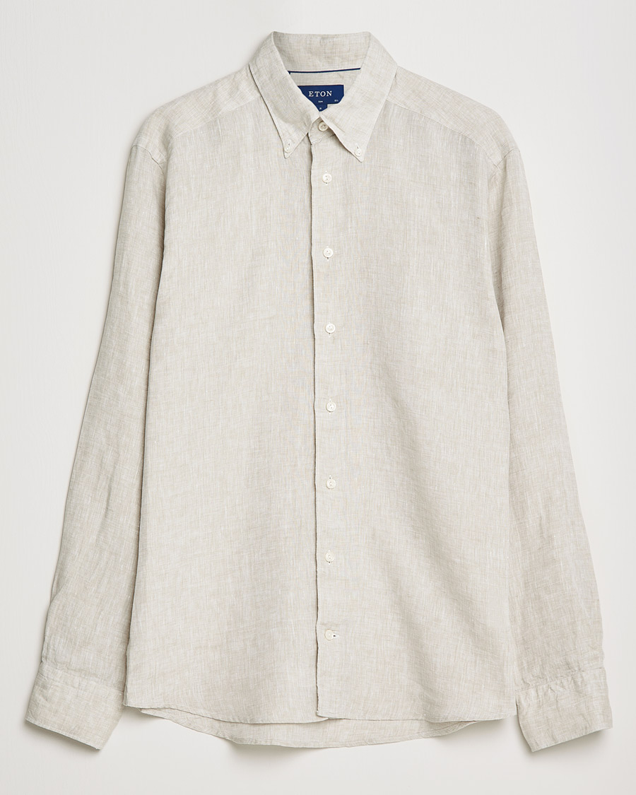 Herre | Skjorter | Eton | Slim Fit Button Down Linen Shirt Beige