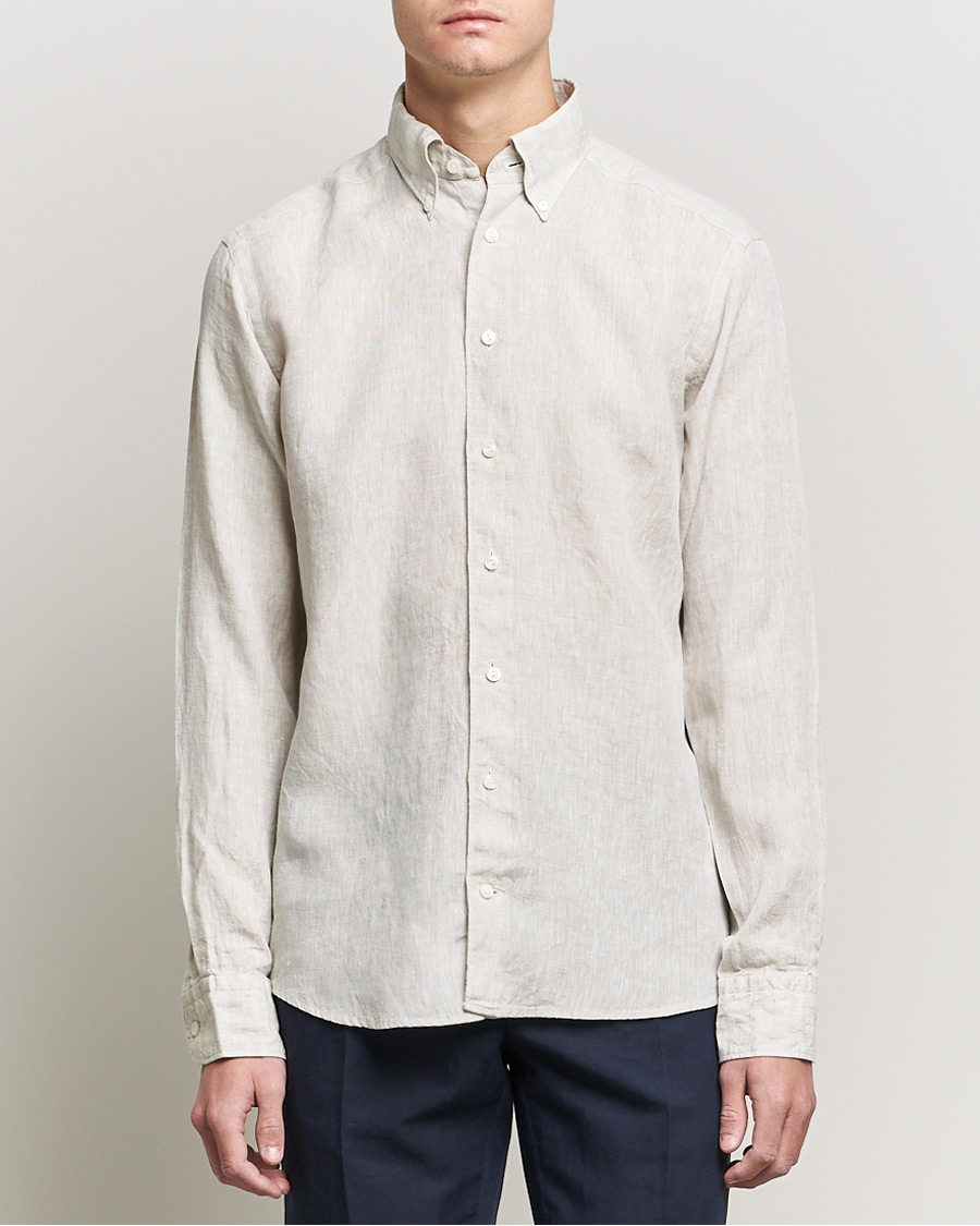 Herre | Skjorter | Eton | Slim Fit Button Down Linen Shirt Beige