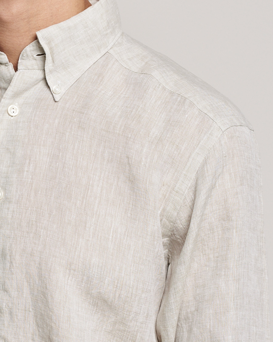 Herre | Skjorter | Eton | Slim Fit Button Down Linen Shirt Beige