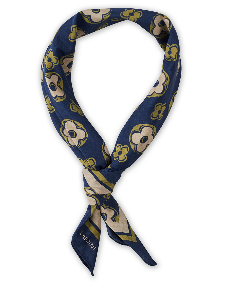 Herre | Lardini Printed Silk/Cotton Scarf Navy/Green | Lardini | Printed Silk/Cotton Scarf Navy/Green