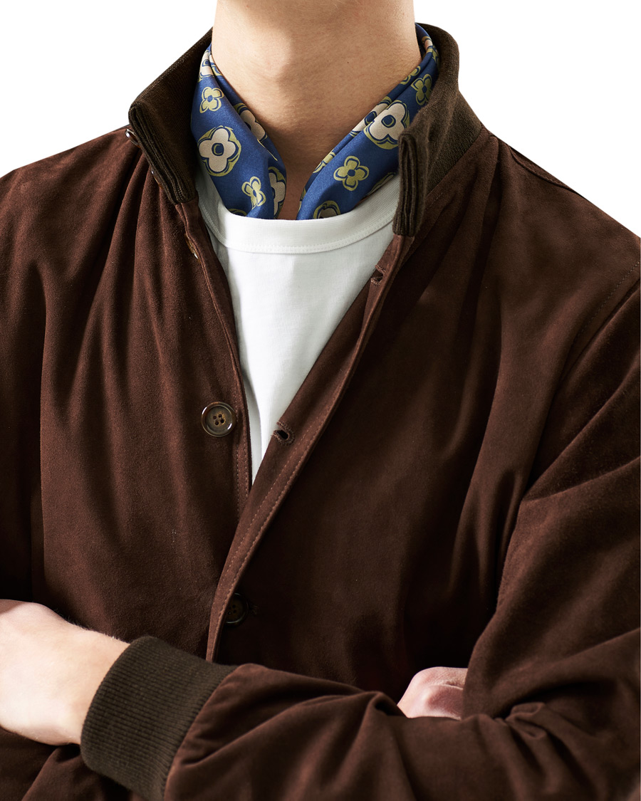 Herre | Lardini Printed Silk/Cotton Scarf Navy/Green | Lardini | Printed Silk/Cotton Scarf Navy/Green