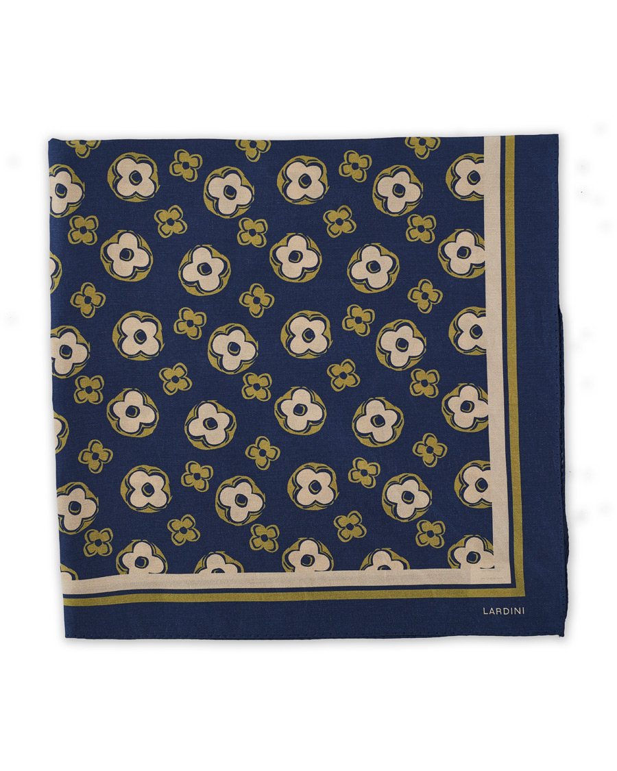 Herre | Lardini Printed Silk/Cotton Scarf Navy/Green | Lardini | Printed Silk/Cotton Scarf Navy/Green