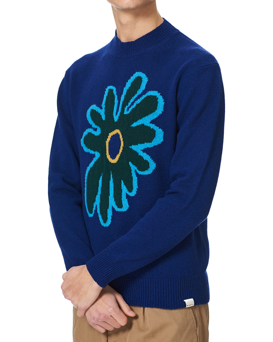 Herre | Gensere | Marni | Cashmere Flower Sweater Dark Blue