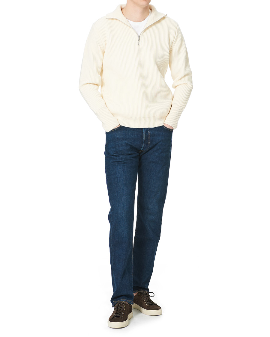 Herre | Gensere | Andersen-Andersen | Navy Half Zip Off White