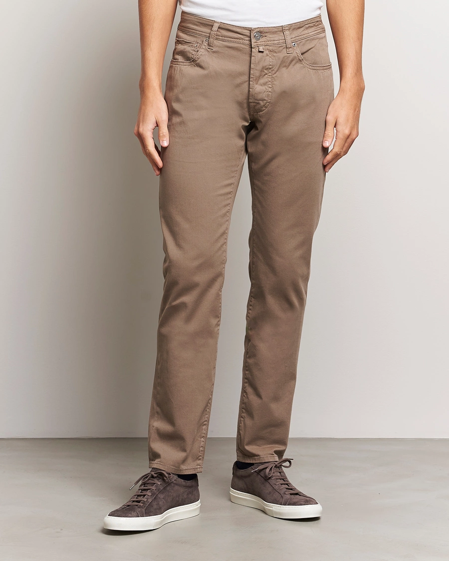 Herre | Italian Department | Jacob Cohën | Bard Garment Dyed Gabardine Trousers Khaki