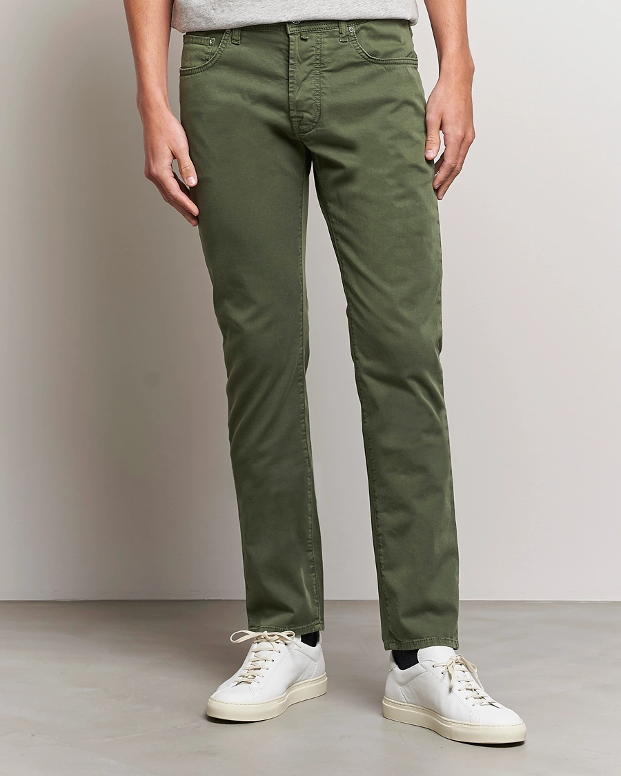 Herre | Italian Department | Jacob Cohën | Bard Garment Dyed Gabardine Trousers Green
