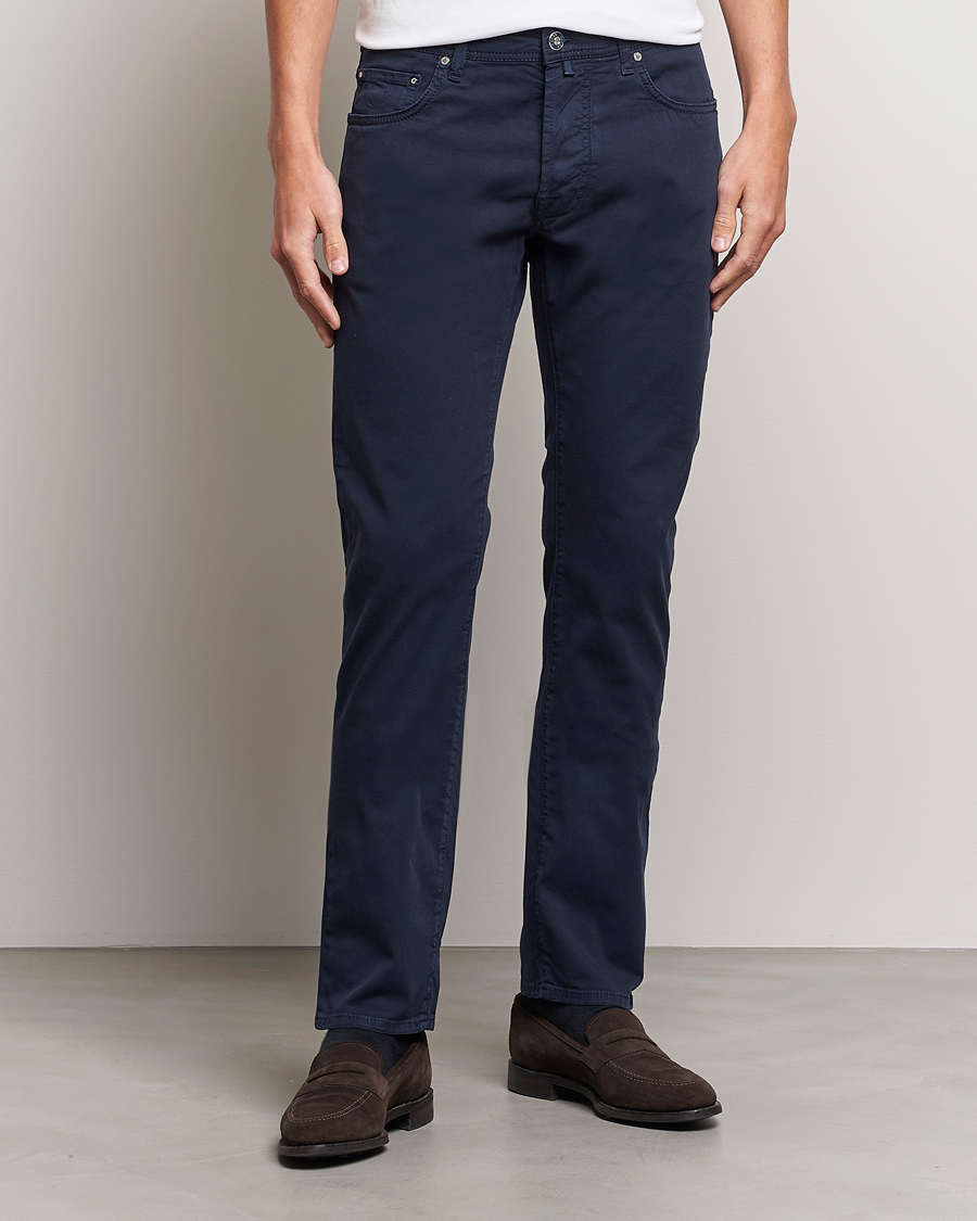 Herre | Italian Department | Jacob Cohën | Bard Garment Dyed Gabardine Trousers Navy