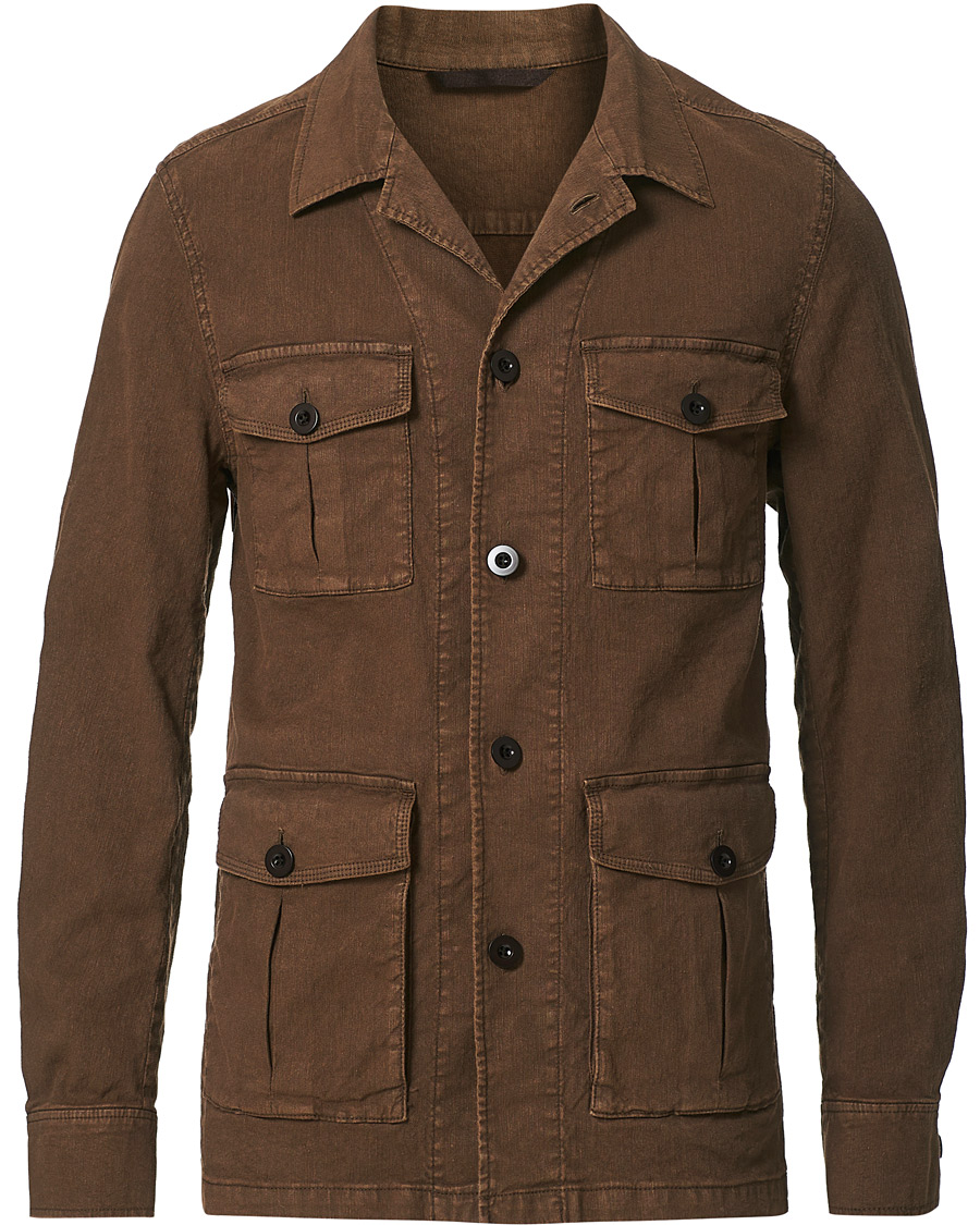 Herre | Skjorter | Oscar Jacobson | Linen Safari Shirt Jacket Brown