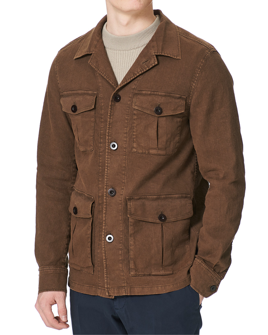 Herre | Skjorter | Oscar Jacobson | Linen Safari Shirt Jacket Brown
