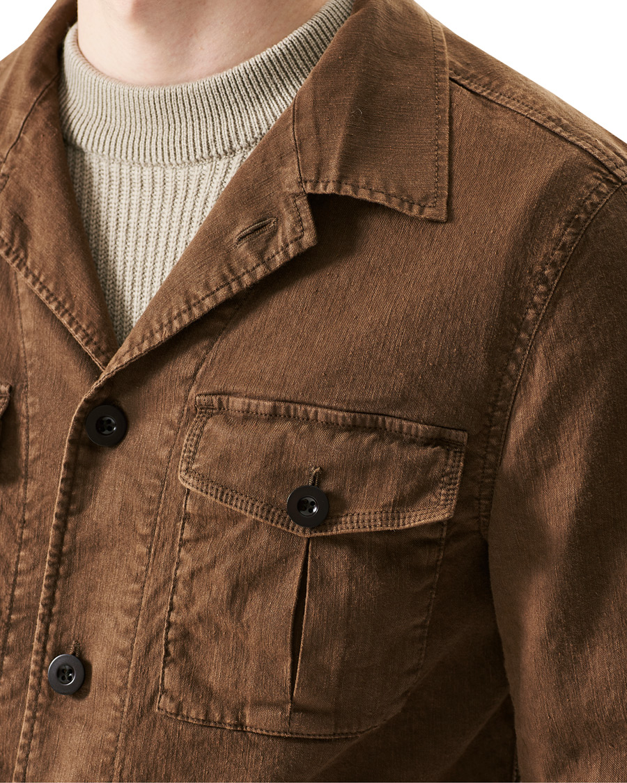 Herre | Skjorter | Oscar Jacobson | Linen Safari Shirt Jacket Brown