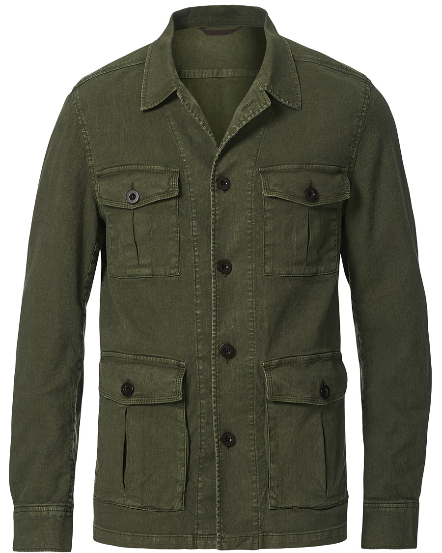 Herre | Skjorter | Oscar Jacobson | Linen Safari Shirt Jacket Olive