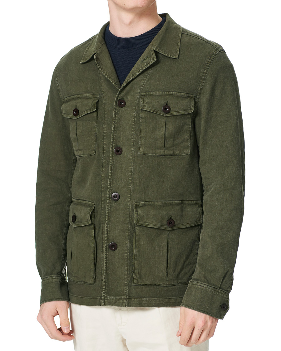 Herre | Skjorter | Oscar Jacobson | Linen Safari Shirt Jacket Olive